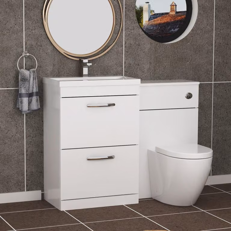 Royal Bathrooms Gloss White 2 Drawer Furniture Pack with Mid Edge Basin and Elva Back to Wall Toilet, Width: 110 cm