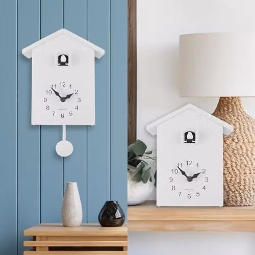 WALPLUS White Minimalist Quartz Cuckoo Wall Clock with Music Box and Changeable Birds – 2