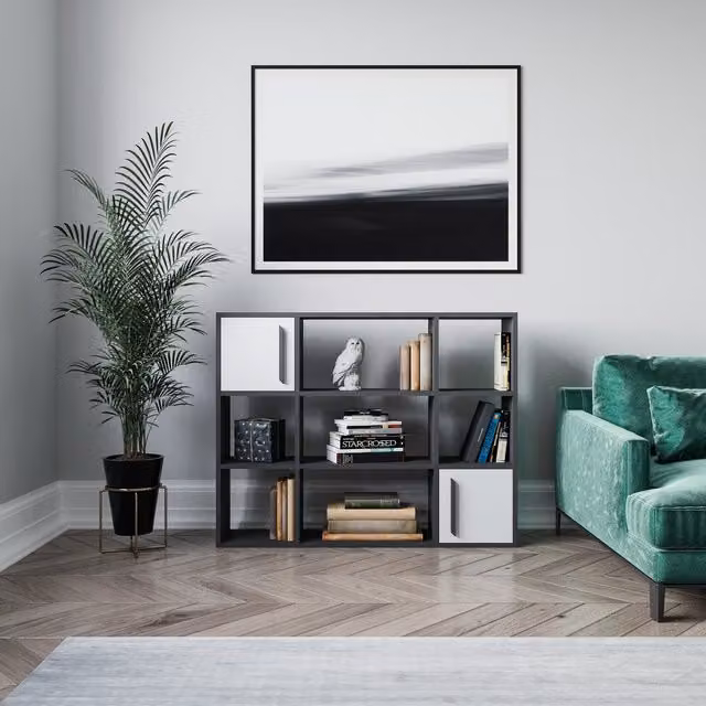 Decorotika Randall Bookcase with Cabinets in Anthracite and White
