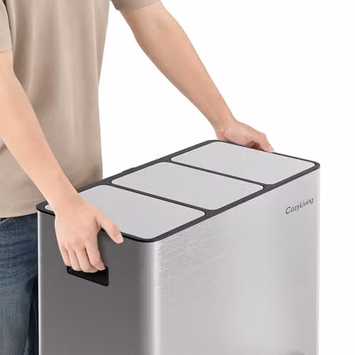 MCC Direct 45L Stainless Steel Kitchen Recycling Pedal Bin with Soft-Close Lids and Removable Inner Buckets, White (3 x 15L) – 6