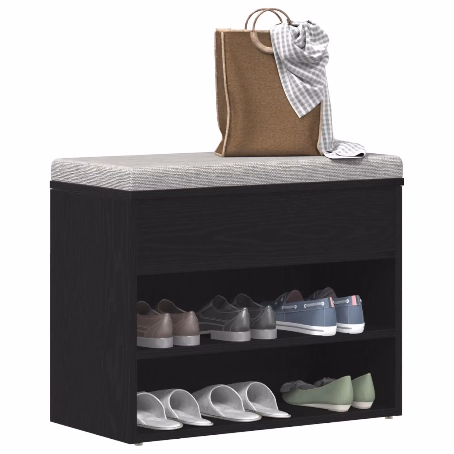 Berkfield Home Hall Bench in Black Oak with Shoe Rack, W/D/H: 60 x 30 x 45 cm – 3