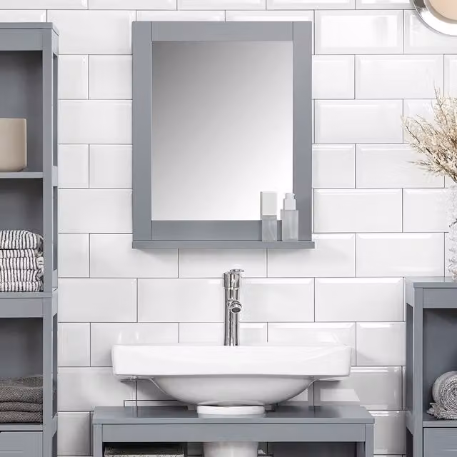 SoBuy Grey Wall-Mounted Bathroom Mirror with Storage Shelf
