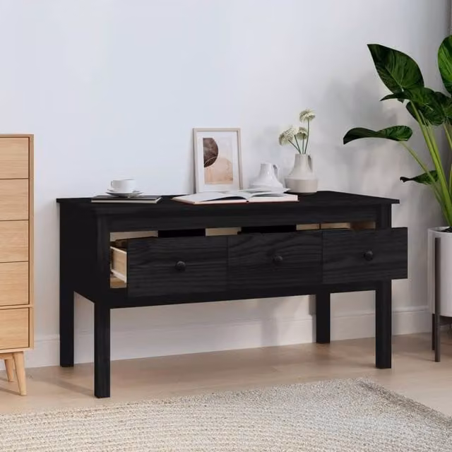 Berkfield Home Beautiful Modern Black Solid Wood Pine Coffee Table W/D/H: 102 x 49 x 55 cm
