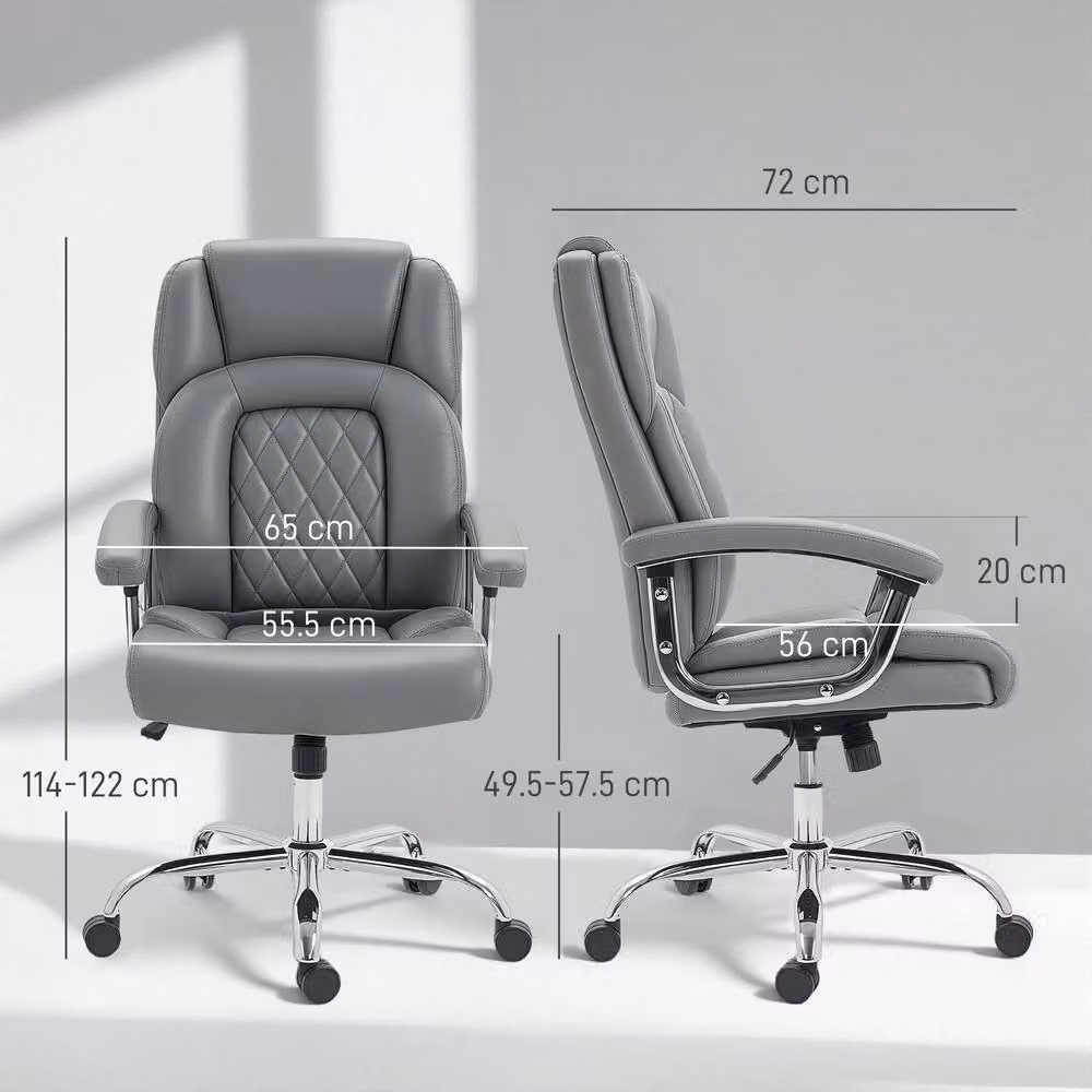 STILVORA Grey Executive Office Chair with Headrest and Synthetic Leather Swivel Seat – 3