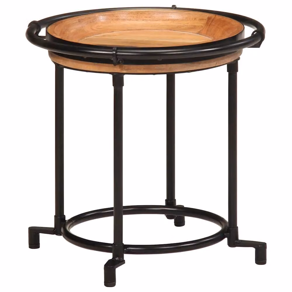 Berkfield Home 2 Piece Round Acacia Wood and Metal Nested Side Table Set in Brown and Black – 3