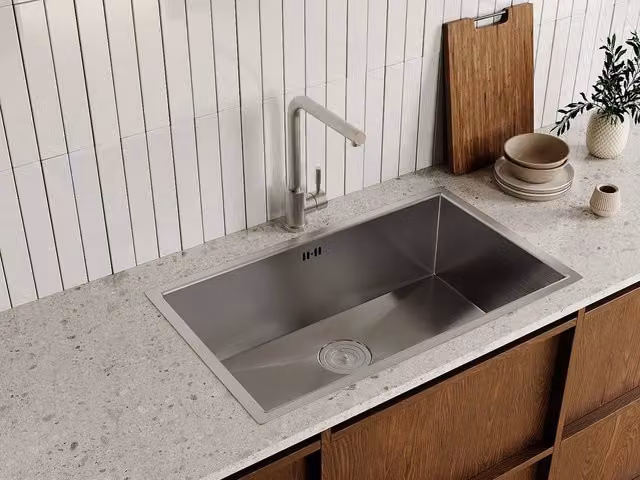 ROFILA Stainless Steel Kitchen Tap with Single Lever and Swivel Spout in Brushed Steel Grey/Silver