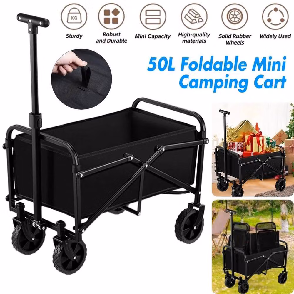 NESTLUNE 50L Folding Garden Wagon and Beach Shopping Trolley in Black – 4