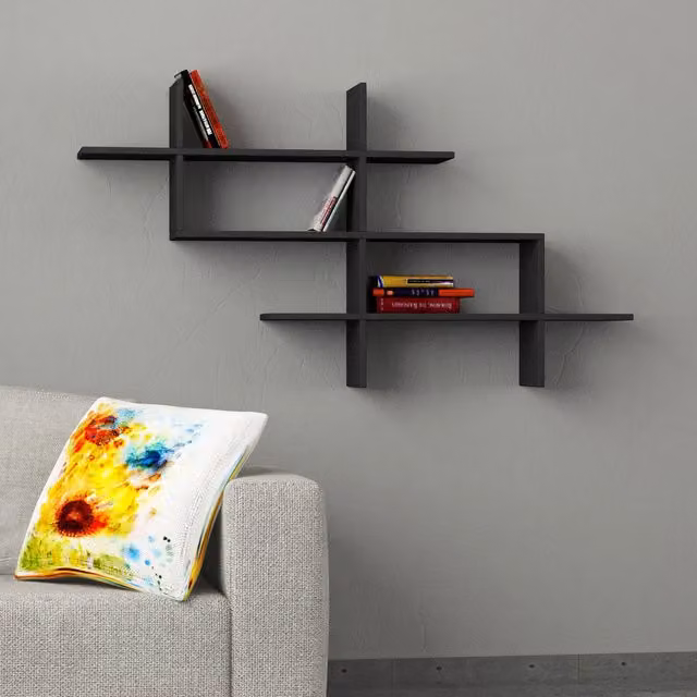 Decortie Halic Modern Wall Mounted Bookcase Display Unit in Anthracite Grey – 1