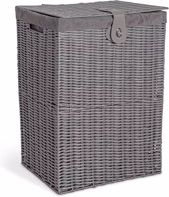 FLAVORA Grey Large Lidded Wicker Laundry Hamper – 1