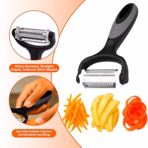 Innoteck Essentials 3 in 1 Multi-Functional Stainless Steel Peeler with Ergonomic Handle and 360 Degree Head Rotation in Black and Grey – 2