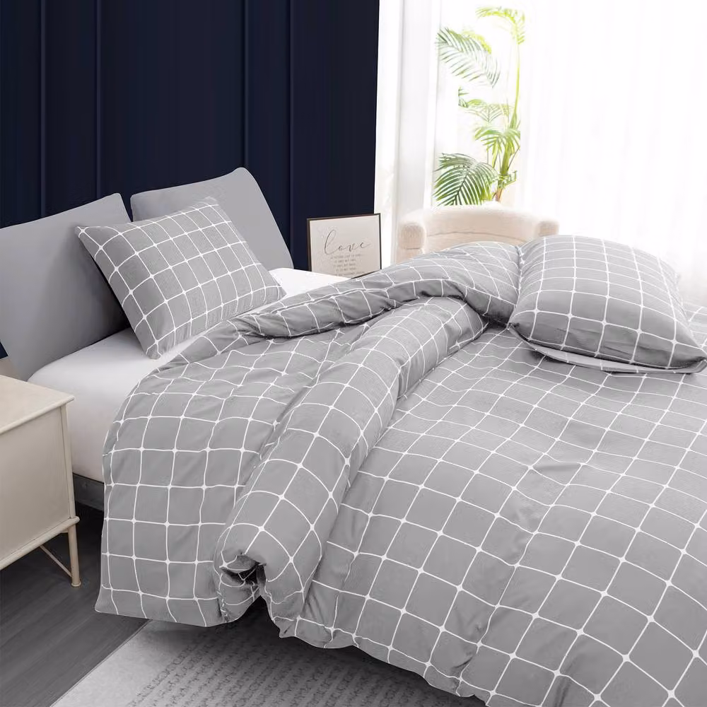 Pamposh Grey Checked Microfibre Duvet Cover Set with Matching Pillowcases, W/D/H: 180 x 200 cm – 3