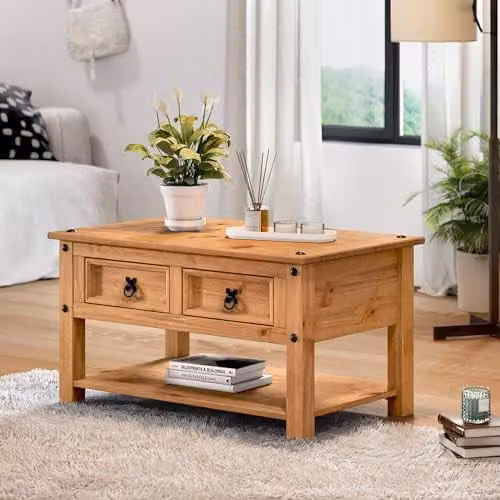 Mercers Furniture Corona Coffee Table in Rustic Waxed Pine, W/D/H: 85 x 50 x 45 cm