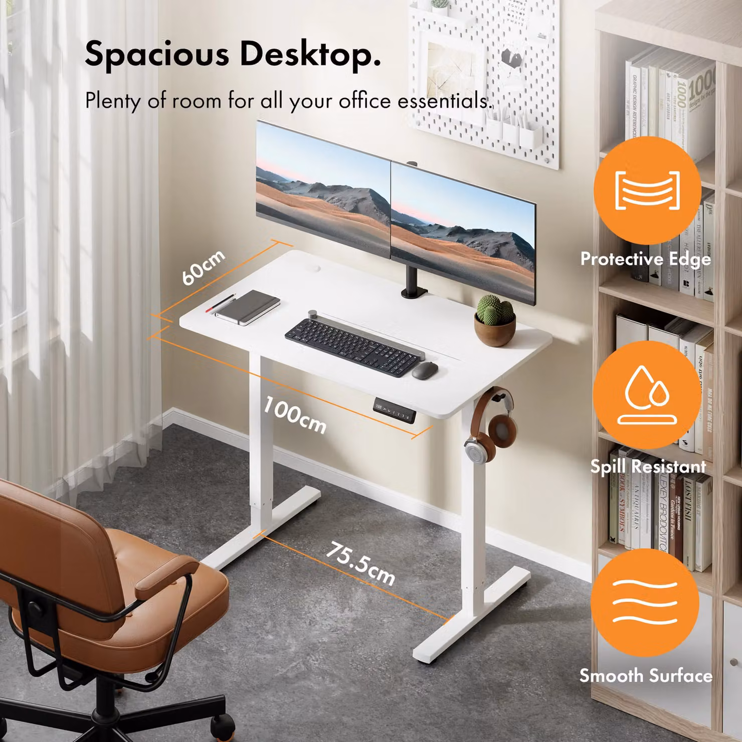VonHaus Electric Height Adjustable Standing Desk with USB-C Charging in White – 2