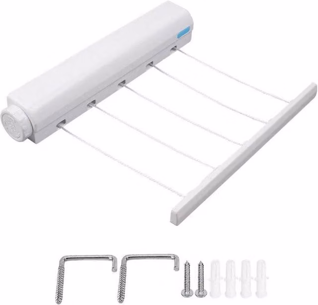 Nordara Retractable Pullout Clothes Airer, Height Adjustable Tension Rod Laundry Dryer in White