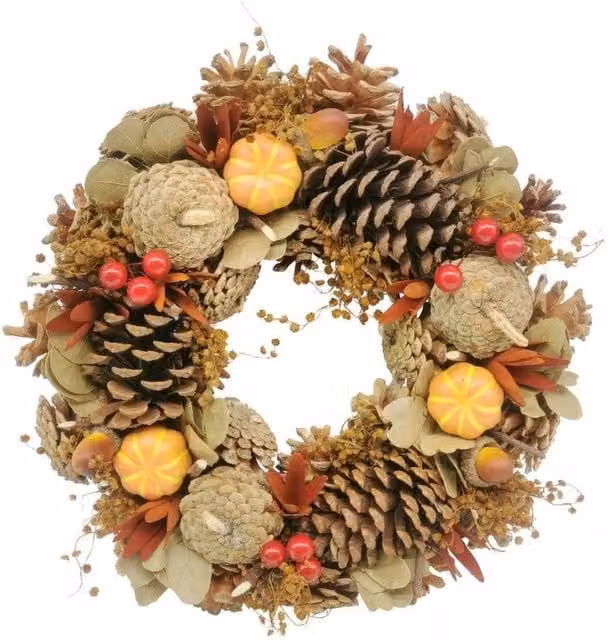 KDMD Autumn Wreath with Pumpkins, Diameter: 30 cm, Brown and Multicolour – 1
