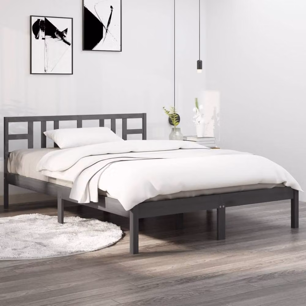 Berkfield Home Classic Solid Pine Wood Bed Frame, Grey, 200 x 200 cm – 2