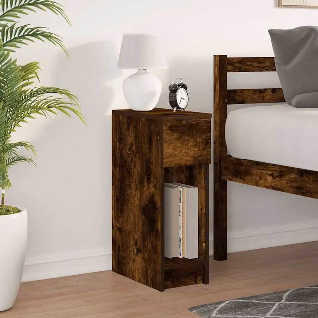 Berkfield Home Durable Bedside Cabinet with Drawer in Smoked Oak Brown, W/D/H: 20 x 36 x 60 cm