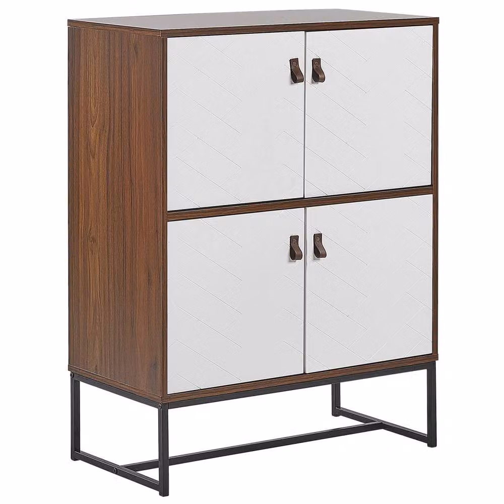 Wyld and Coco Modern Sideboard in Dark Wood and White Gloss with 4 Doors and 2 Compartments, W: 100 cm, H: 76 cm – 2