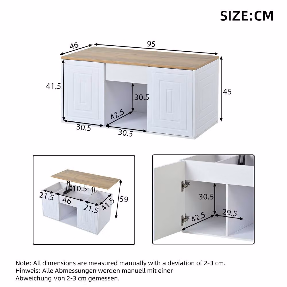 Merax White and Natural Wood Scandinavian Lift Top Coffee Table with 2 Storage Cabinets W/D/H: 95 x 46 x 45 cm – 2