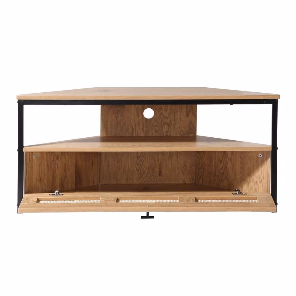 CALICOSY Jaya Corner TV Unit with Rattan Caning and 1 Door, Light Brown, Width: 100 cm – 6