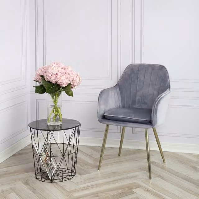 Home Garden Direct Jasmine Velvet Tub Accent Chair with Armrests in Grey and Gold