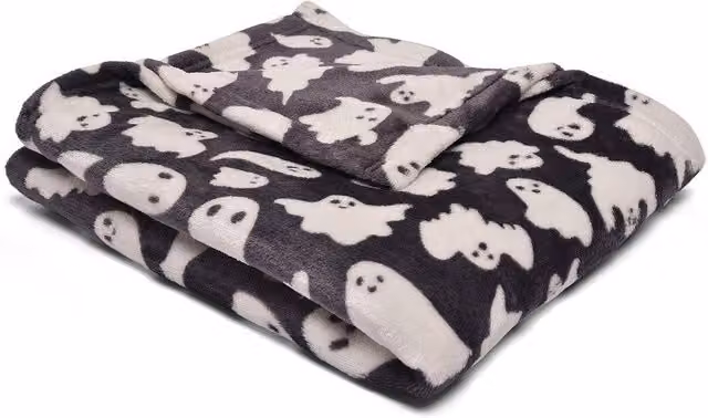 Bedlam Spooky Ghosts Halloween Fleece Throw in Grey, W/D/H: 120 x 150 cm