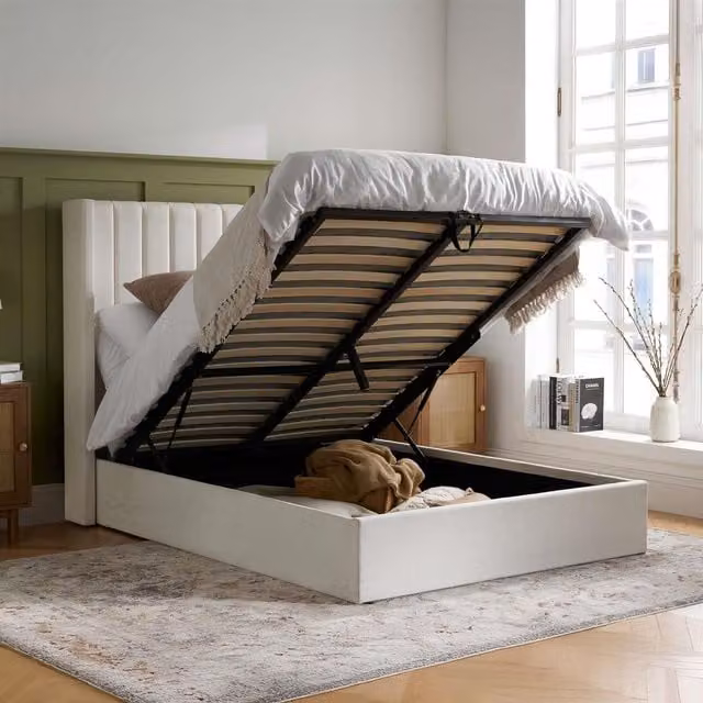 Birlea Maisey Ottoman King Bed Frame in Cream Linen Fabric with Lift Up Base