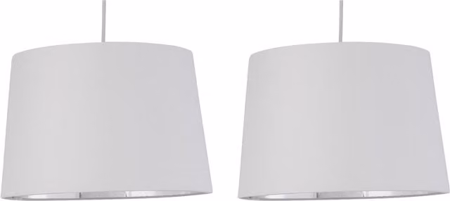 First Choice Lighting Zoey Set of 2 Easy Fit Cylinder Pendant Lamp Shades in White and Silver – 1