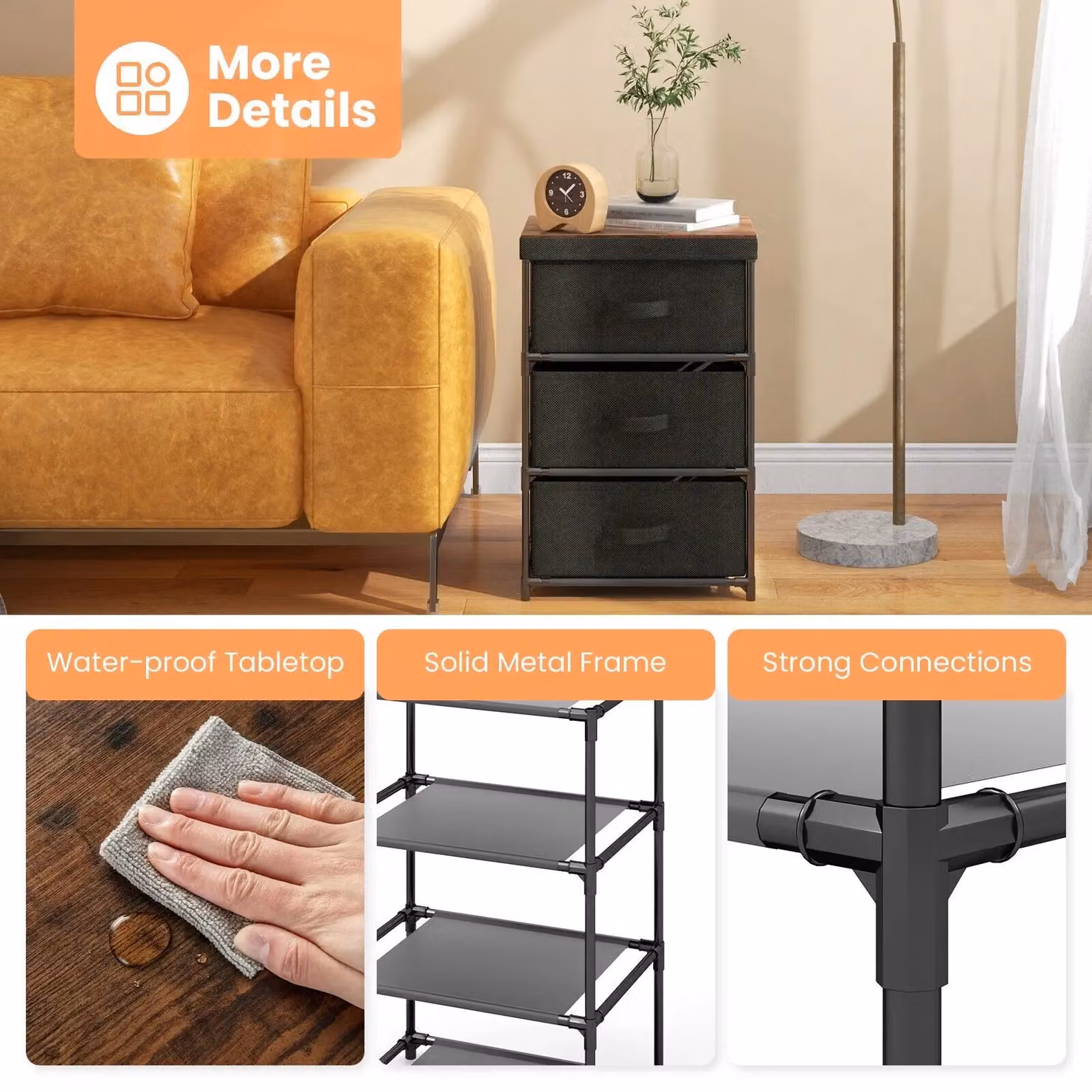Costway 3-Tier Fabric Dresser Chest of Drawers with 3 Drawers in Black – 5