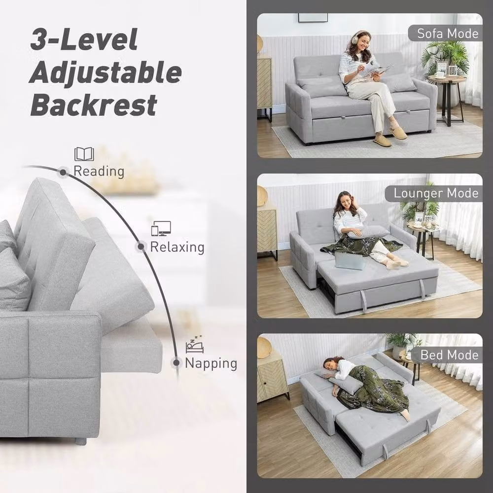 FORGEVIO 2 Seater Convertible Pull Out Sofa Bed in Grey Fabric – 3