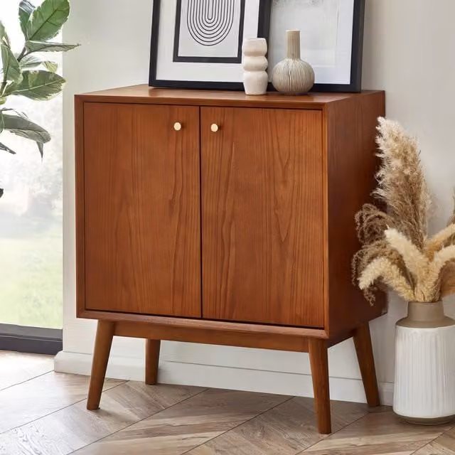 Julian Bowen Aron Retro Wood Sideboard in Cherry and Ash with Gold Accents, W/D/H: 38 x 38 x 38 cm