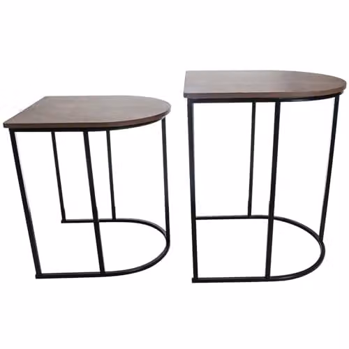 Gr8 Home Nest of 2 Modern Round Coffee Tables in Black Metal and Woodgrain Effect MDF, W/D/H: 55 x 40.5 x 36 cm and 40.5 x 36 x 2 cm – 2
