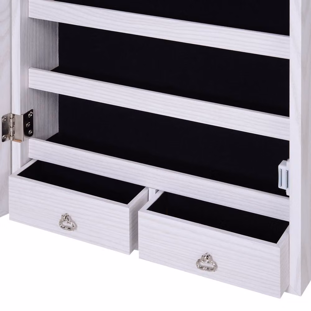 STILVORA White Wall Mounted Jewellery Cabinet with Mirror, LED Lighting and Lock – 5