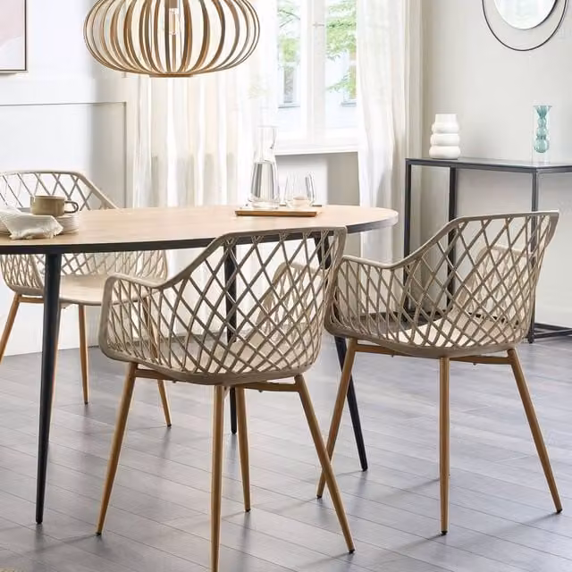 Wyld and Coco Nordic Dining Chairs Set of 2 in Beige with Synthetic Seats and Metal Frame