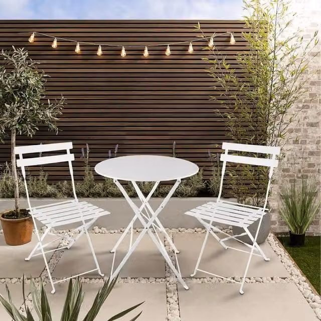 Noa and Nani Lucerne Bistro Set with Round Folding Table and 2 Folding Chairs in White
