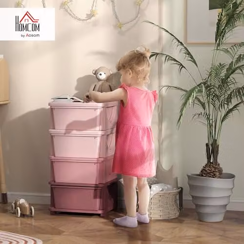 HOMCOM 4-Tier Plastic Kids Toy Storage Unit with 4 Drawers, Pink – 2