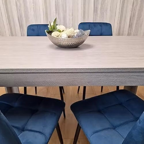 KOSY KOALA Modern Dining Table and 4 Blue Velvet Chairs Set, Light Grey, W/D/H: 117 x 77 x 75 cm – 2