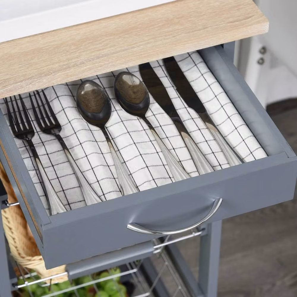 NESTLUNE Multi-Use Kitchen Island Trolley with Baskets and Side Racks, Grey, W: 100 cm, D: 60 cm, H: 83 cm – 5
