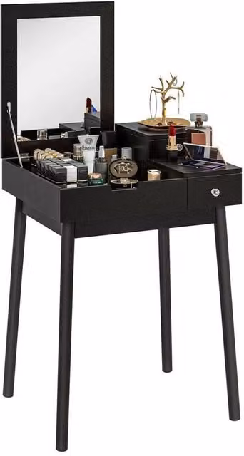 FORGEVIO Black Dressing Table Vanity Desk with Flip-up Mirror and 2 Drawers