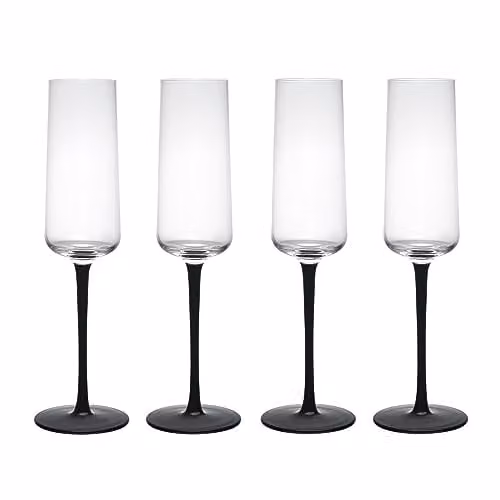 Mikasa Palermo Lead-Free Crystal Champagne Flute Set of 4, 250ml, Transparent with Black Stems – 1