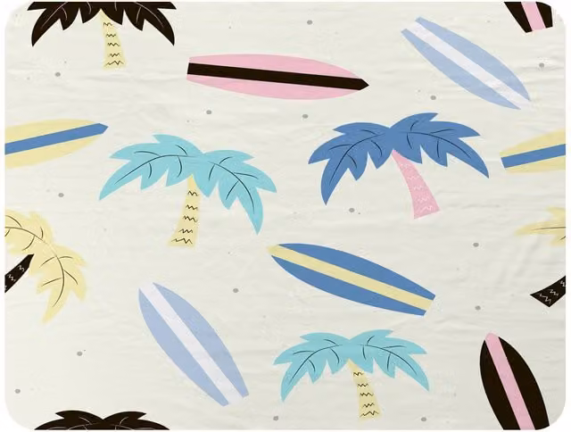 Benjamin Tate Design Surf Boards and Palm Trees Fleece Blanket in Blue, Beige and Multicolour, W/D/H: 120 x 150 cm – 2
