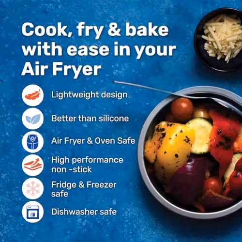 BetterWare Non-Stick Carbon Steel Air Fryer Cake Tin Set of 2, Silver and Grey, Diameter: 17 cm – 2