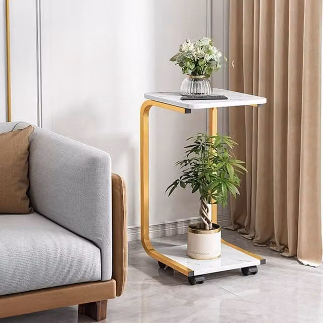 EONLION Narrow White Glossy End Side Table with Storage and Castors – 1