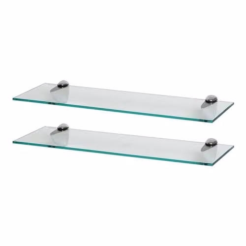 Harbour Housewares Pack of 2 Floating Glass Wall Shelves with Silver Metal Brackets, Width: 60 cm