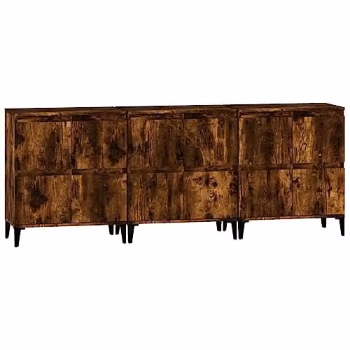 vidaXL Set of 3 Sideboards in Smoked Oak Brown, Engineered Wood, W/D/H: 60 x 35 x 70 cm