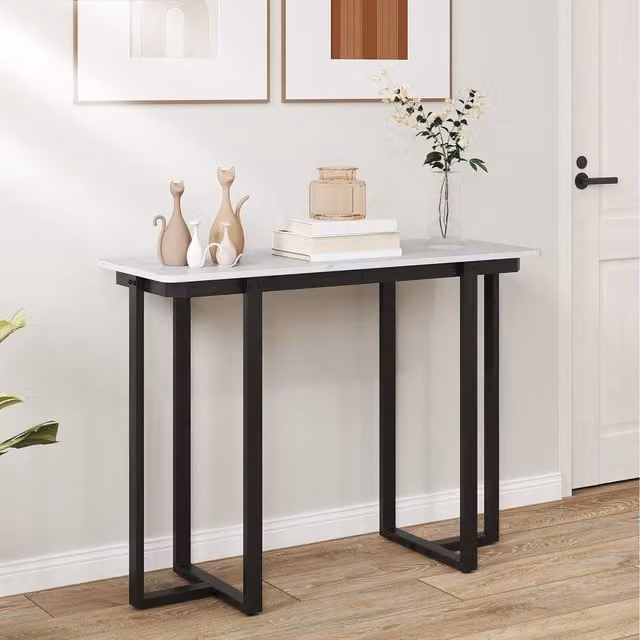 Costway Modern Geometric Faux Marble Console Table in Black and White