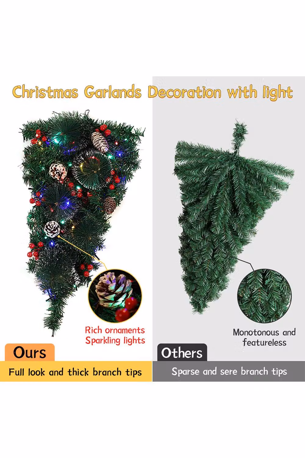 Livingandhome Christmas Teardrop Swag with Lights in Green and Red – 4