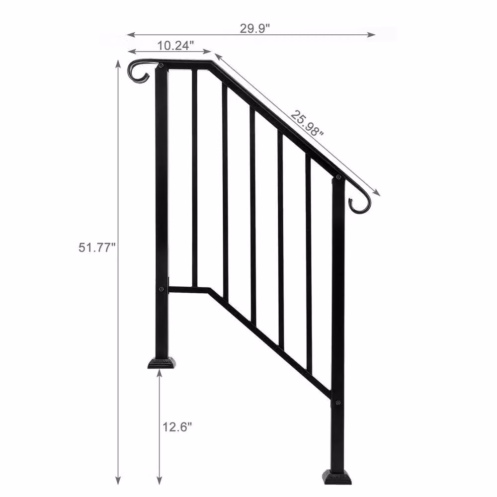 Nordara Black Iron Outdoor Deck Stair Handrail for 2-3 Steps – 2