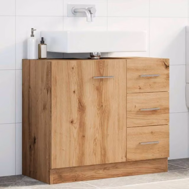 Berkfield Home Artisan Oak Sink Cabinet in Brown, W/D/H: 63 x 30 x 54 cm