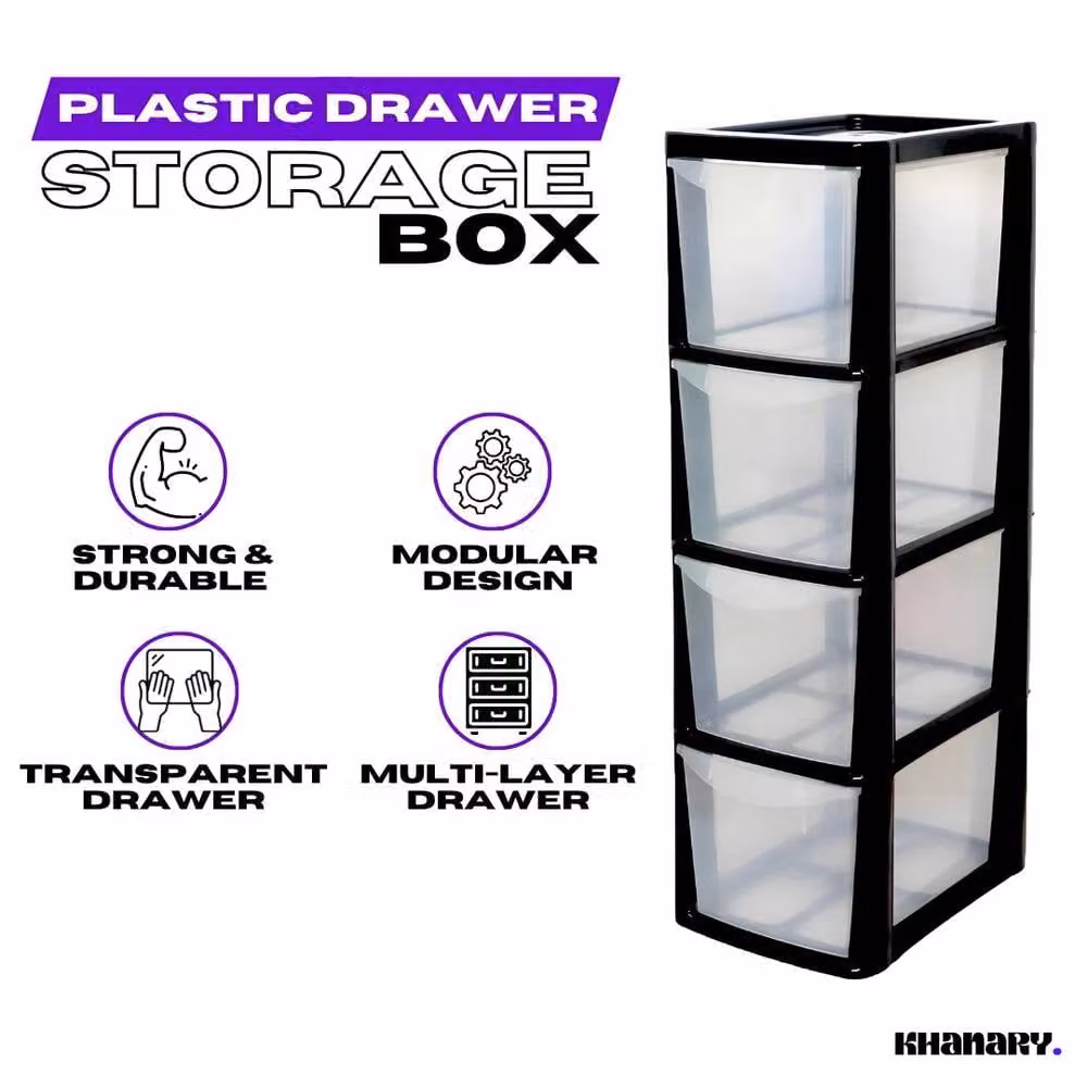 FORGEVIO 4 Drawer Medium Tower Plastic Storage Unit in Black – 3